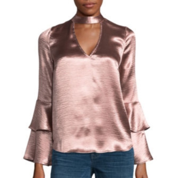 Belle + Sky Tops - ❤Pink satin choker key hole top❤ Bell sleeves